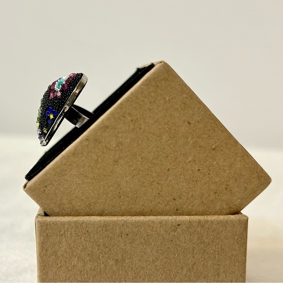 Solid Sterling Silver Micro Mosaic Heart Shaped Ring Size 7 - Picture 8 of 11